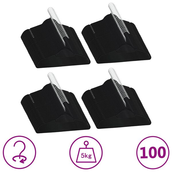 vidaXL Cintres antid&eacute;rapants 100 pcs Noir Velours