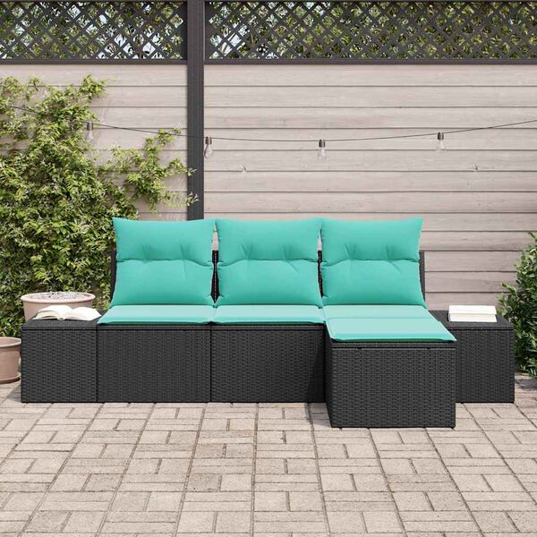 vidaXL Ensemble de Canap&eacute;s avec coussin 4 pcs Noir Poly Rattan