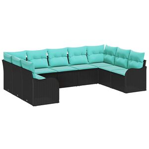 vidaXL Ensemble de canap&eacute; de jardin 9 pcs Noir et turquoise polyrotin