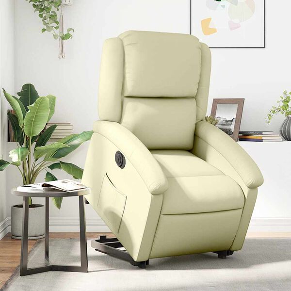 vidaXL Fauteuil inclinable électrique crème cuir véritable