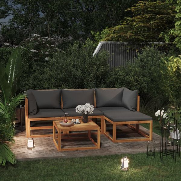 vidaXL Salon de jardin 5 pcs avec coussin Bois d'acacia solide
