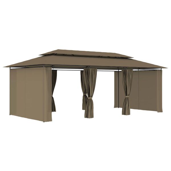 vidaXL Belv&eacute;d&egrave;re avec rideaux 600x298x270 cm Taupe 180 g/m&sup2;