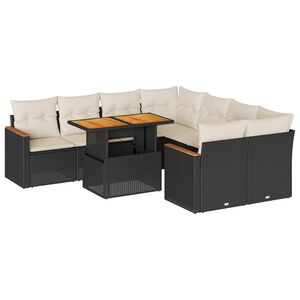 vidaXL Salon de jardin avec coussins 9 pcs noir r&eacute;sine tress&eacute;e acacia