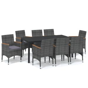vidaXL Ensemble &agrave; manger de jardin coussins 9pcs R&eacute;sine tress&eacute;e Gris