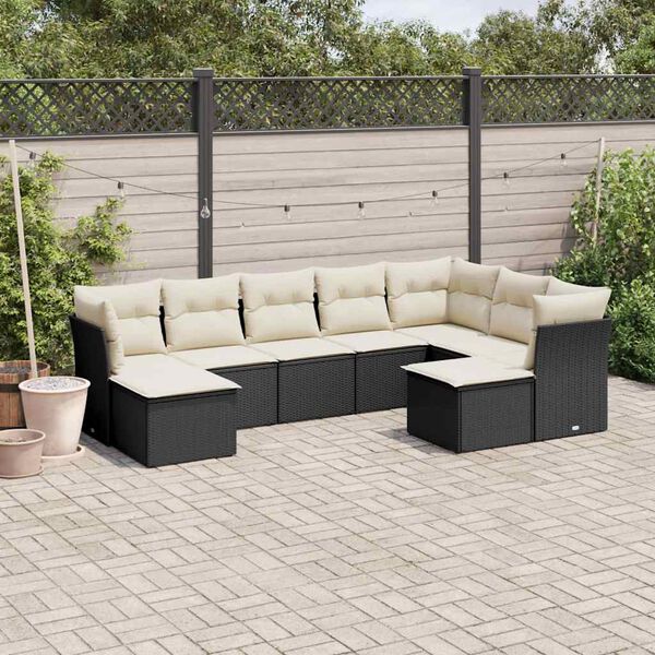 vidaXL Salon de jardin 9 pcs avec coussins noir r&eacute;sine tress&eacute;e