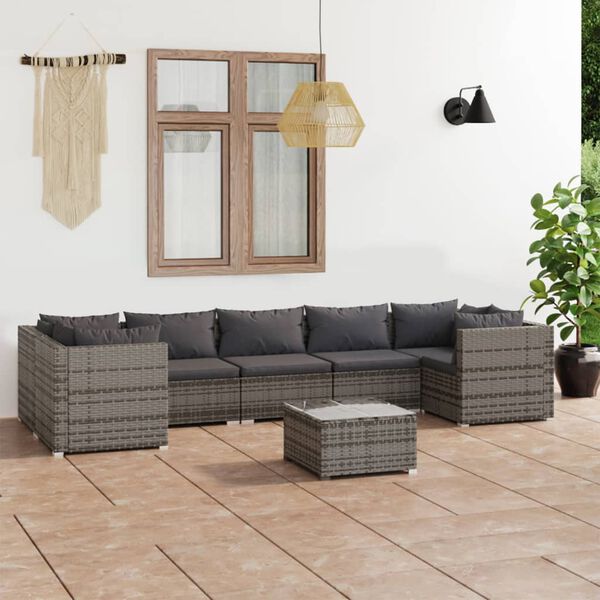 vidaXL Salon de jardin 8 pcs avec coussins R&eacute;sine tress&eacute;e Gris