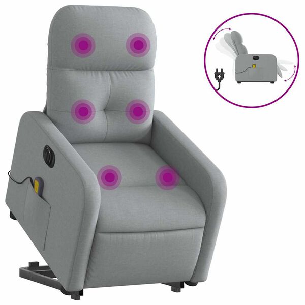 vidaXL Fauteuil inclinable de massage &eacute;lectrique gris clair tissu