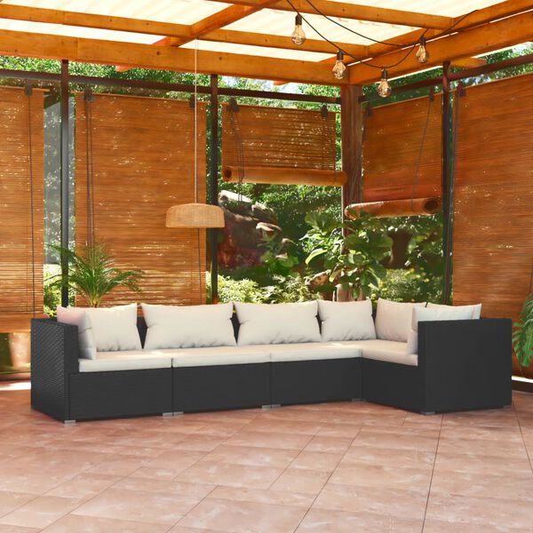 vidaXL Salon de jardin 5 pcs avec coussins R&eacute;sine tress&eacute;e Noir