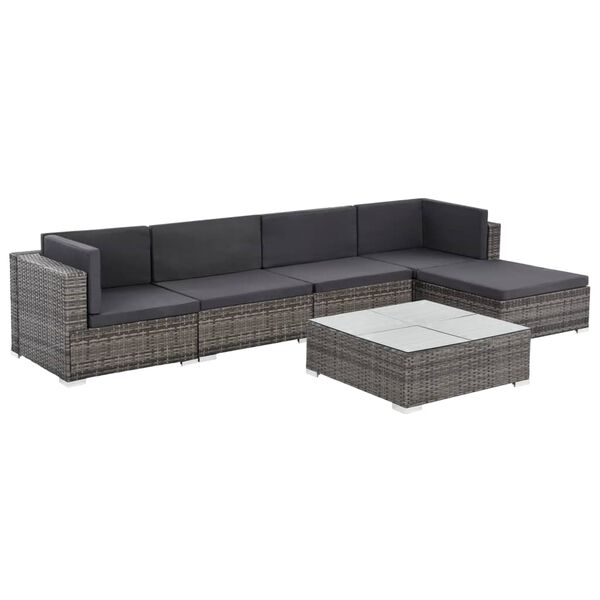 vidaXL Salon de jardin 6 pcs avec coussins r&eacute;sine tress&eacute;e gris