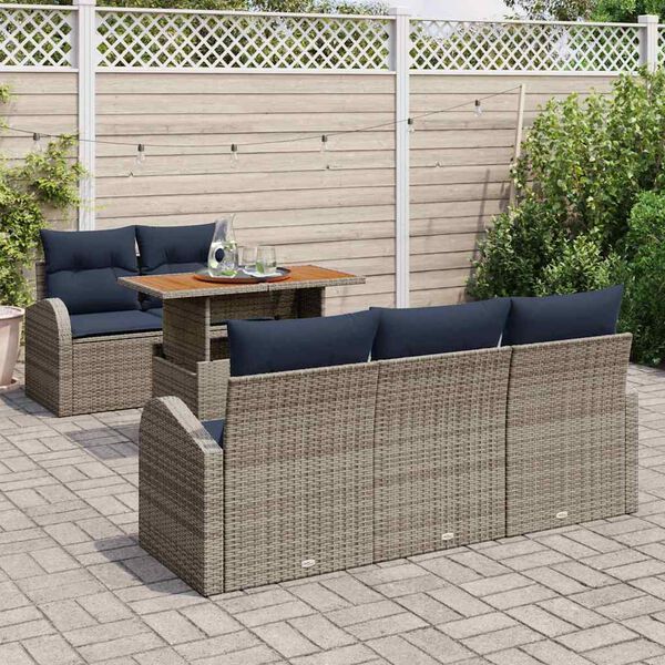 vidaXL Ensemble de canap&eacute; de jardin 6 pcs gris et bleu marine