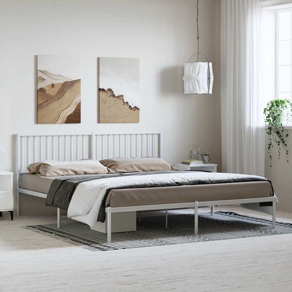 vidaXL Cadre de lit m&eacute;tal sans matelas et t&ecirc;te de lit blanc 183x213 cm