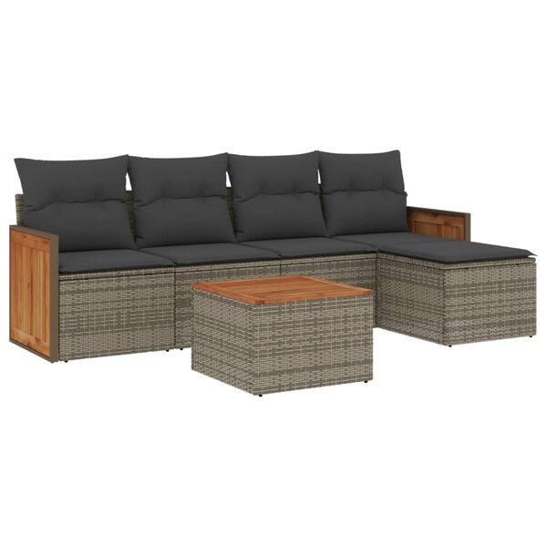 vidaXL Salon de jardin 6 pcs avec coussins gris r&eacute;sine tress&eacute;e