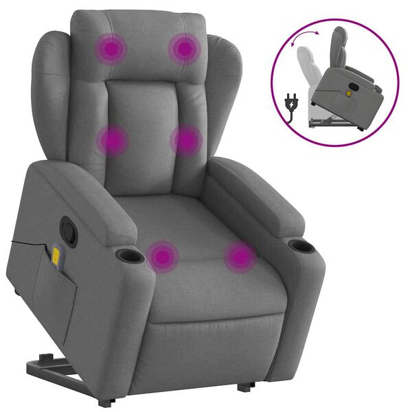 vidaXL Fauteuil inclinable de massage gris fonc&eacute; tissu