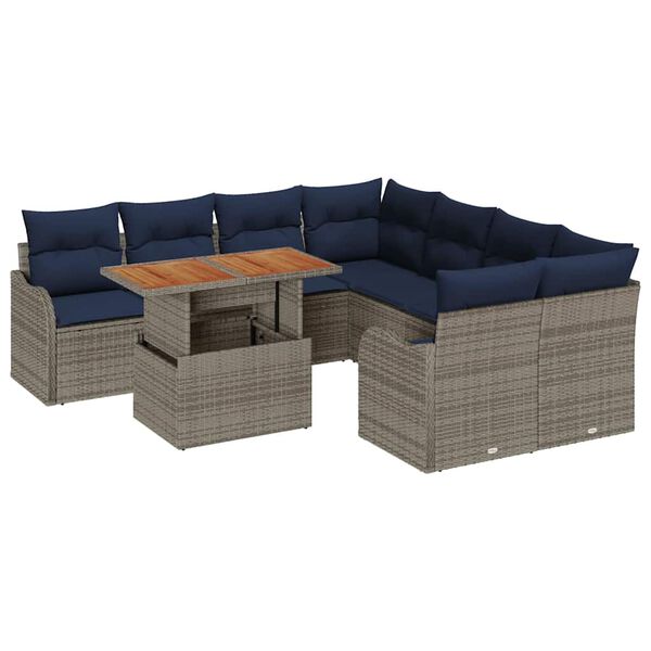 vidaXL Ensemble de canap&eacute; de jardin 9 pcs Gris et bleu marine