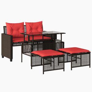 vidaXL Salon de jardin avec coussins 4 pcs marron r&eacute;sine tress&eacute;e verre