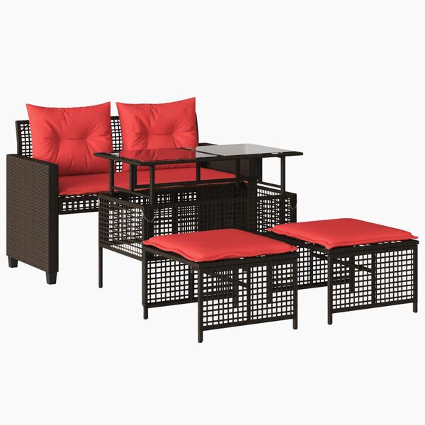 vidaXL Salon de jardin avec coussins 4 pcs marron r&eacute;sine tress&eacute;e verre