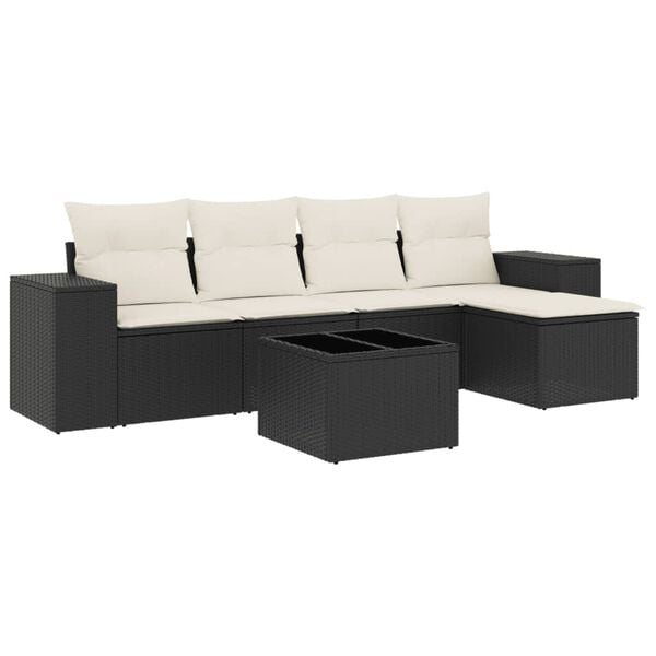 vidaXL Salon de jardin 6 pcs avec coussins noir r&eacute;sine tress&eacute;e