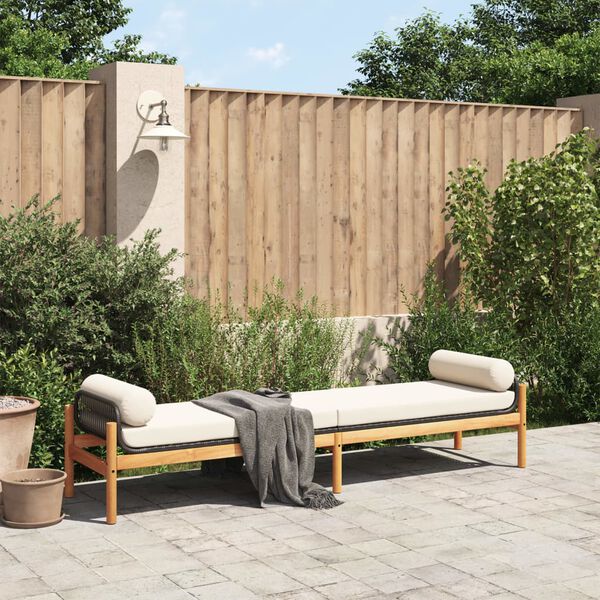 vidaXL Banc de jardin avec coussin noir r&eacute;sine tress&eacute;e acacia