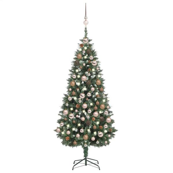 vidaXL Arbre de No&euml;l artificiel pr&eacute;-&eacute;clair&eacute;/boules pommes de pin 180cm