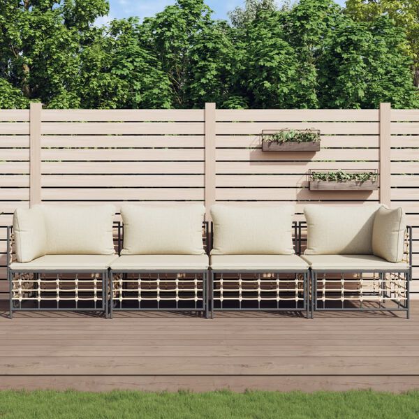 vidaXL Salon de jardin 4 pcs avec coussins anthracite r&eacute;sine tress&eacute;e