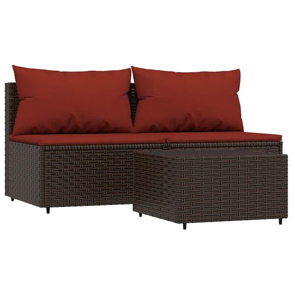 vidaXL Salon de jardin 3 pcs avec coussins marron r&eacute;sine tress&eacute;e
