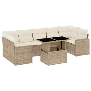 vidaXL Salon de jardin avec coussins 8 pcs beige r&eacute;sine tress&eacute;e