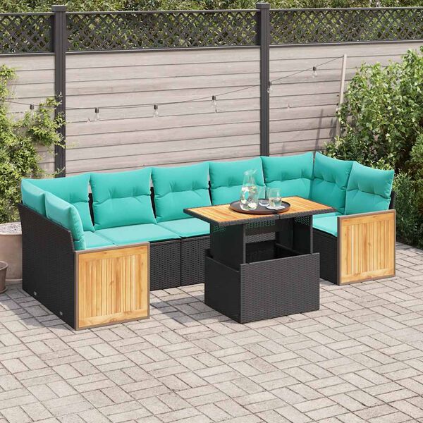 vidaXL Salon de jardin 10 pcs avec coussins noir r&eacute;sine tress&eacute;e acacia