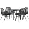 vidaXL Ensemble &agrave; manger de jardin et coussins 5 pcs noir rotin verre