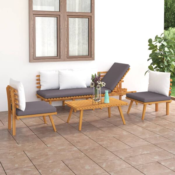 vidaXL Salon de jardin 4 pcs avec coussins Bois d'acacia solide
