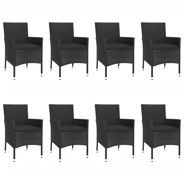 vidaXL Ensemble &agrave; manger jardin 9pcs et coussins noir r&eacute;sine tress&eacute;e