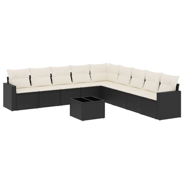 vidaXL Salon de jardin 10 pcs avec coussins noir r&eacute;sine tress&eacute;e