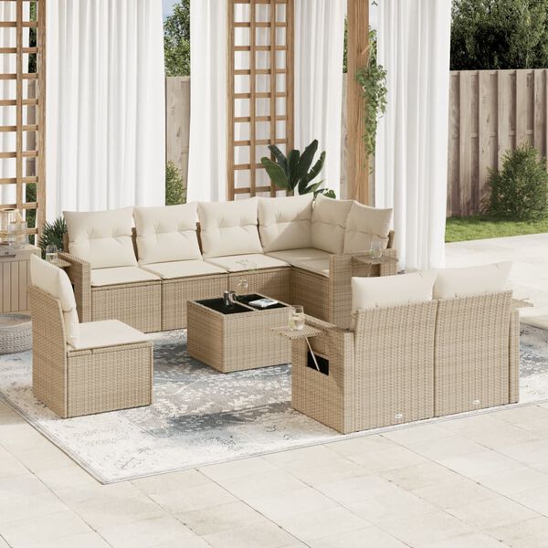vidaXL Salon de jardin avec coussins 9 pcs beige r&eacute;sine tress&eacute;e