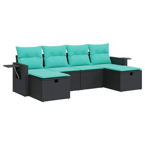 vidaXL Salon de jardin 6 pcs avec coussins noir r&eacute;sine tress&eacute;e
