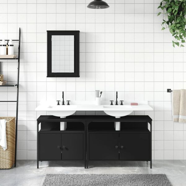 vidaXL Ensemble de meubles salle de bain 3 pcs noir bois d'ing&eacute;nierie