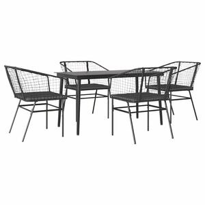 vidaXL Ensemble &agrave; manger de jardin et coussins 5 pcs noir rotin verre