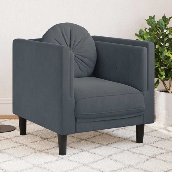 vidaXL Fauteuil avec coussin gris fonc&eacute; velours