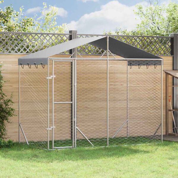 vidaXL Chenil d'ext&eacute;rieur pour chiens avec toit argent&eacute; 3x1,5x2,5 m