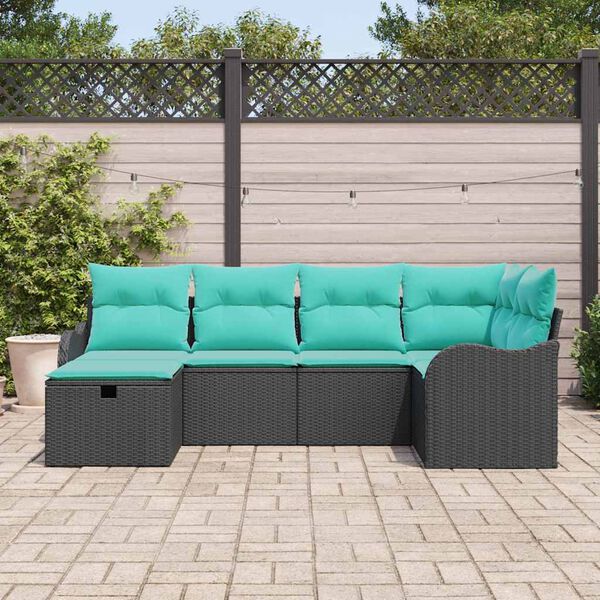 vidaXL Ensemble de canap&eacute; de jardin avec coussin 6 pcs Noir Poly rotin