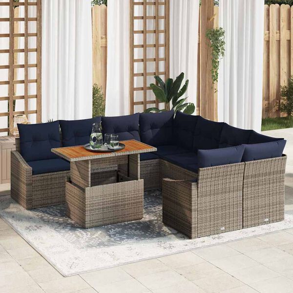 vidaXL Ensemble de salle &agrave; manger pour jardin 9 pcs Gris et marine