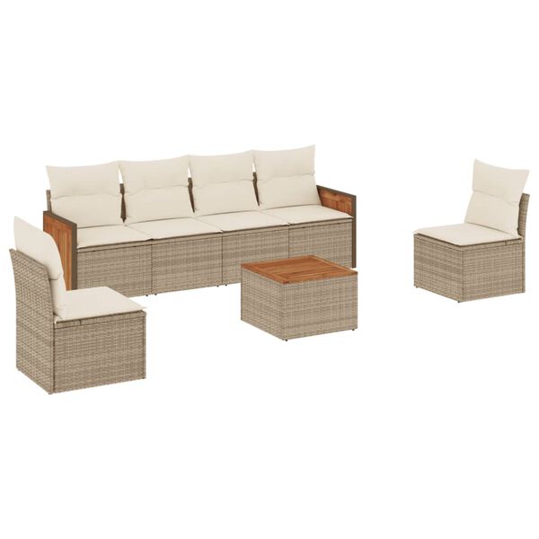 vidaXL Salon de jardin avec coussins 7 pcs beige r&eacute;sine tress&eacute;e
