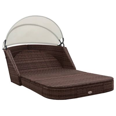 vidaXL Chaise longue avec auvent Résine tressée Marron