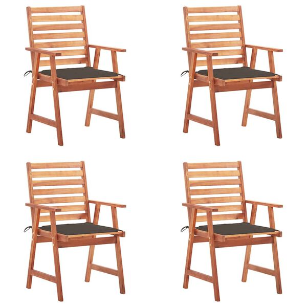 vidaXL Chaises &agrave; manger d'ext&eacute;rieur lot de 4 et coussins Acacia massif