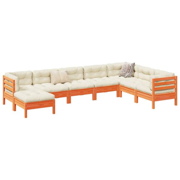 vidaXL Salon de jardin 8 pcs avec coussins marron cire bois pin massif