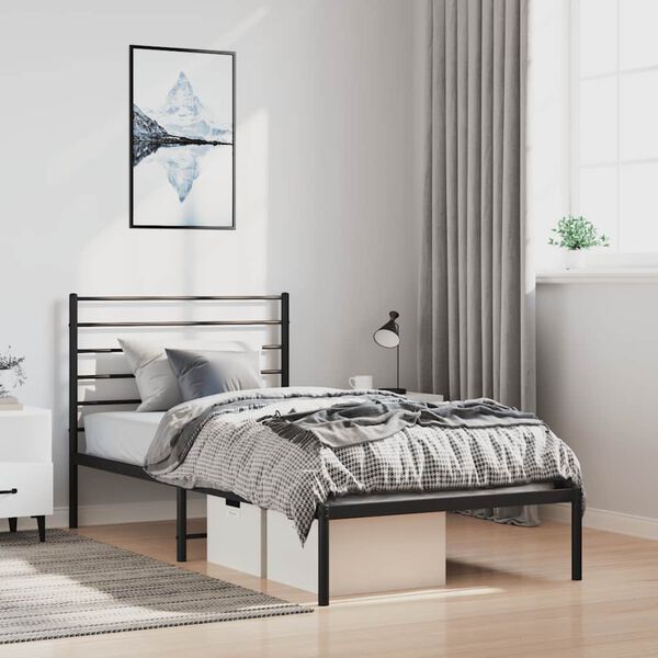 vidaXL Cadre de lit m&eacute;tal sans matelas avec t&ecirc;te de lit noir 100x190cm
