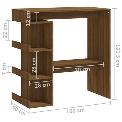 vidaXL Table de bar étagère de rangement chêne marron bois ingénierie