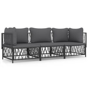 vidaXL Salon de jardin avec coussins 3 pcs anthracite acier