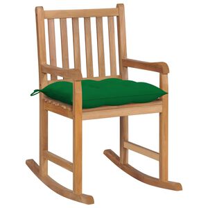 vidaXL Chaise &agrave; bascule avec coussin vert Bois de teck solide