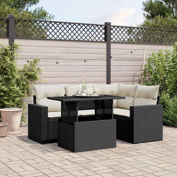 vidaXL Salon de jardin 5 pcs avec coussins noir r&eacute;sine tress&eacute;e