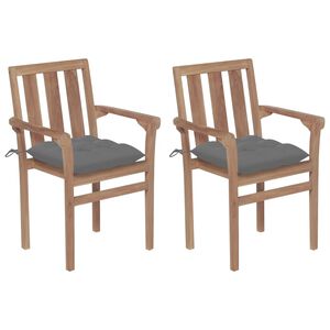 vidaXL Chaises de jardin lot de 2 et coussins gris Bois de teck massif