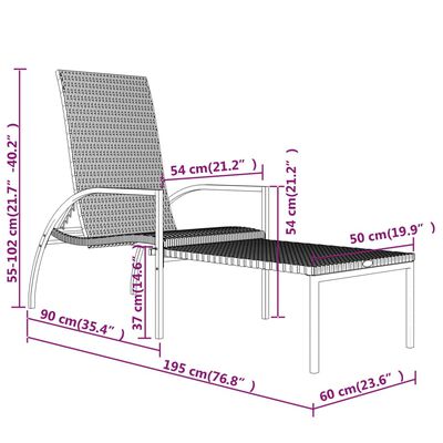 vidaXL Chaise longue avec repose-pied Résine tressée Gris